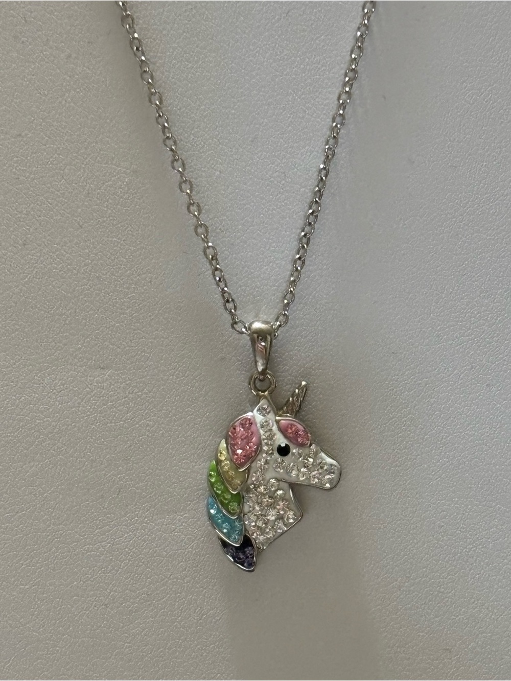 Rainbow Crystals Fine Silver Plated Unicorn Pendant 18” Necklace Cable Chain